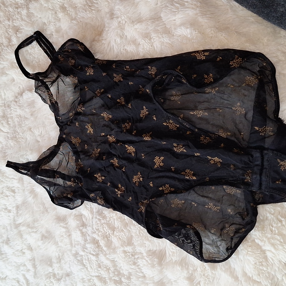 Sexy Mesh Black & Tan Floral Body Suite Unknown Brand XS - Picture 2 of 10